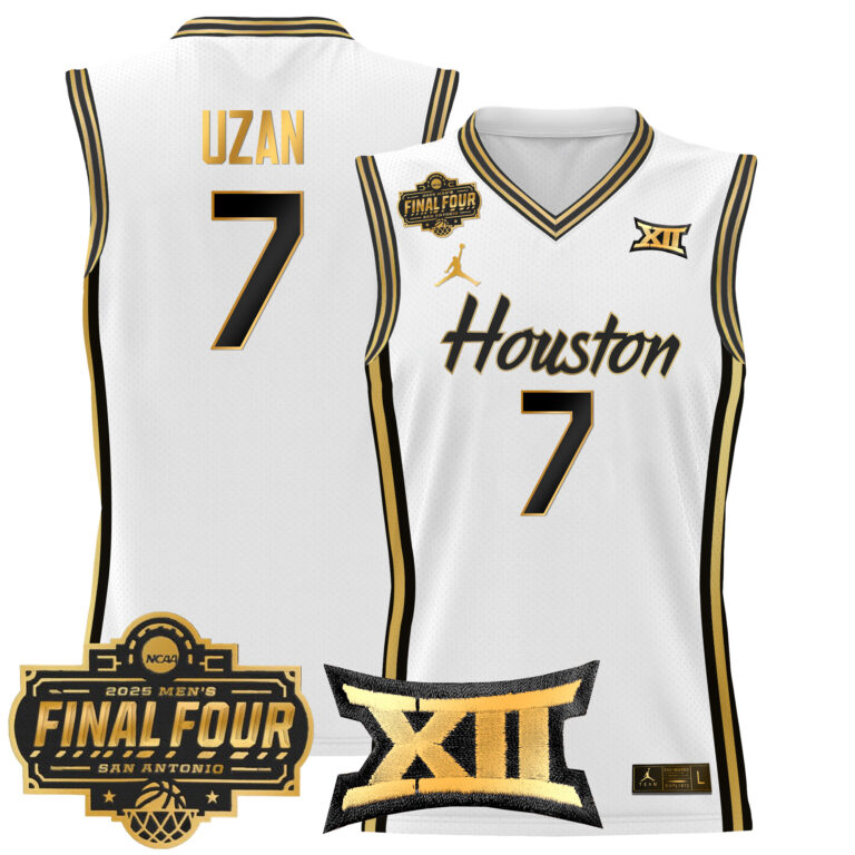 Men Houston Cougars #7 Uzan white 2025 Final Four Patch NCAA Jerseys->customized ncaa jersey->Custom Jersey